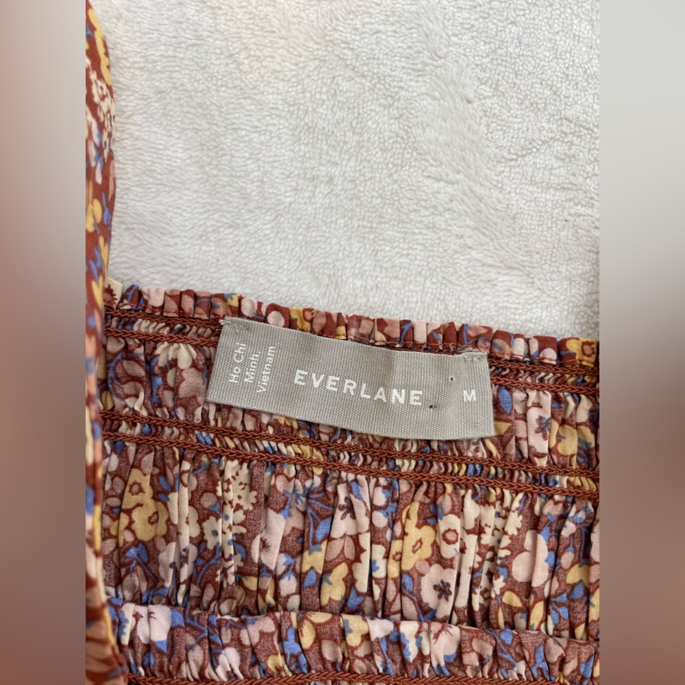 Everlane Floral Smocked Tank Top in Brown and Yellow - Picture 5 of 8